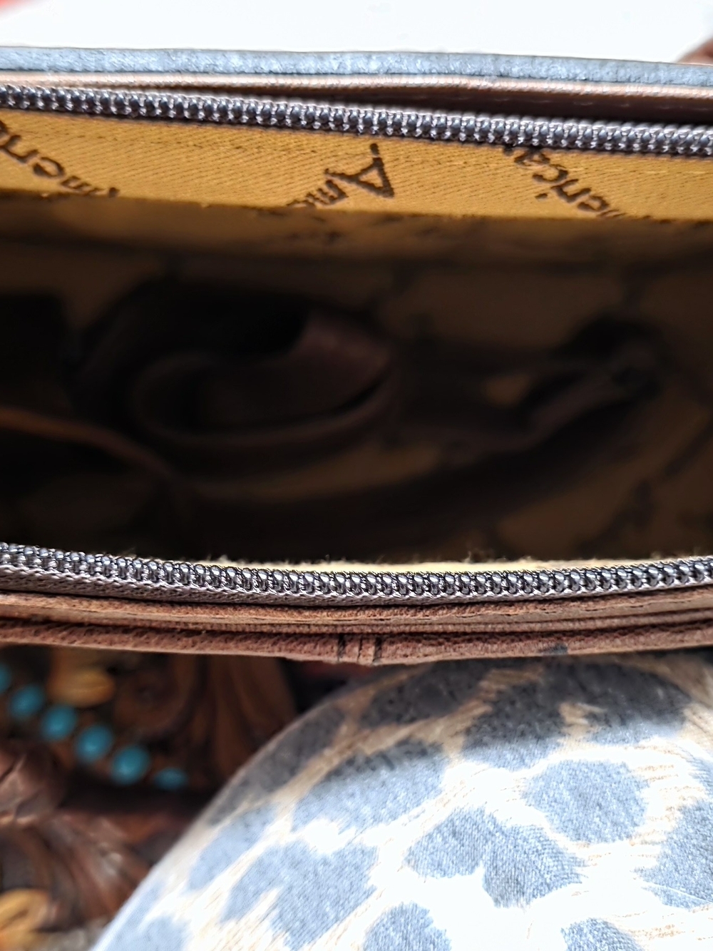 American Darling Brown Tooled Leather Sunflower Tote with Turquoise Accents - Picture 3 of 6